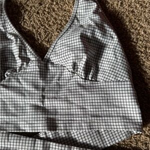 Black and White Checkered Top, tie in back, fits XS-L